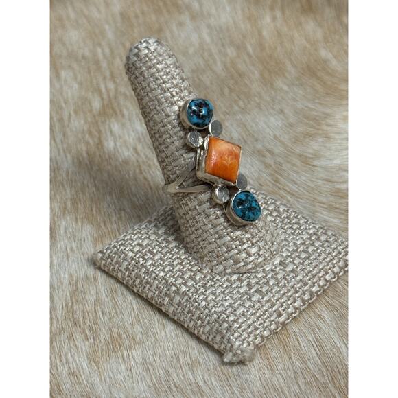 Native American Bryon Brown Handmade Sterling Spiny Oyster Turquoise Ring 9 - Picture 8 of 14